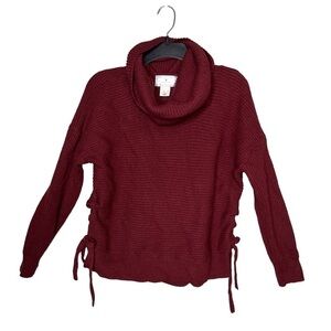 Ruby Moon Ribbed Lace Up Cowl Neck Sweater